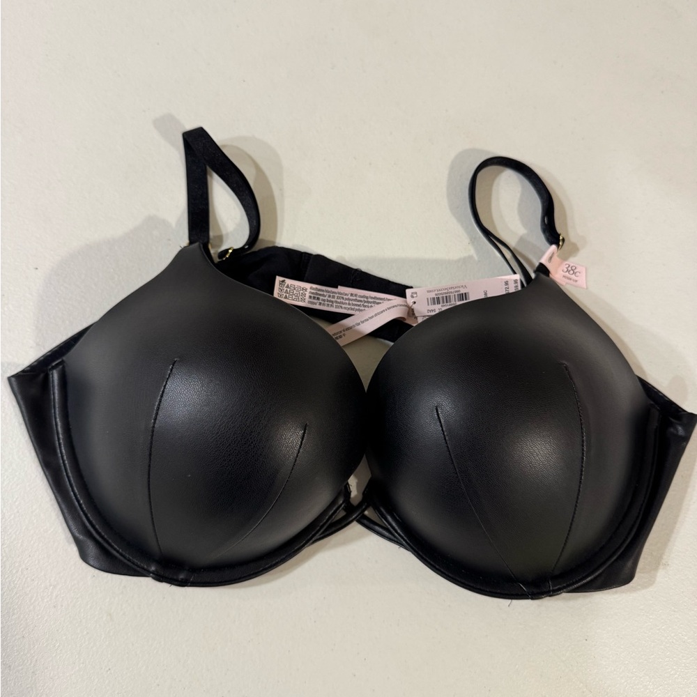 NWT Victoria’s Secret Very Sexy Bombshell Add2Cups Faux Leather push-up bra 38C